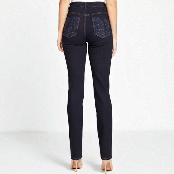 Gloria Vanderbilt Amanda Embellished High-Waisted Tapered Jeans - Dark Grey - Picture 1 of 3
